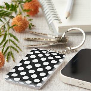 Black and White Polka Dots, Polka Dot Pattern Key Ring