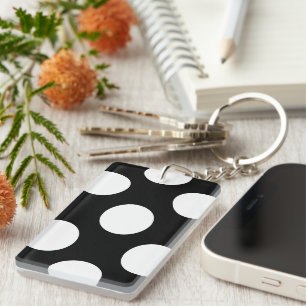 Black and White Polka Dots, Polka Dot Pattern Key Ring