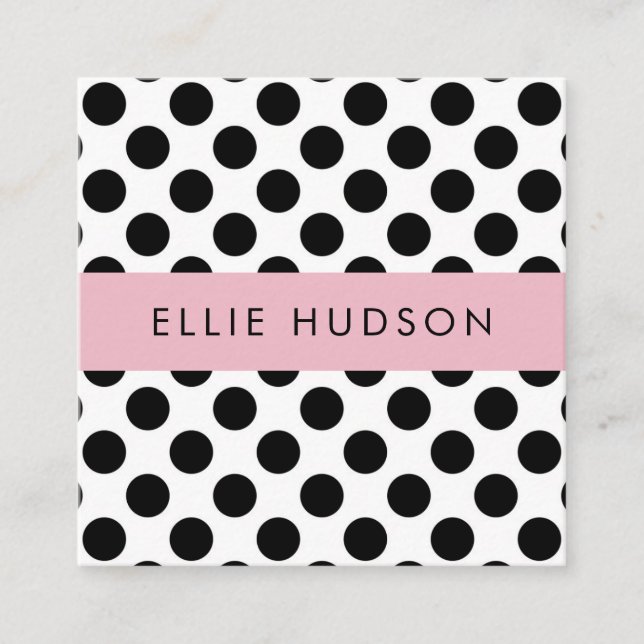 Black and White Polka Dots, Polka Dot Pattern Square Business Card (Front)