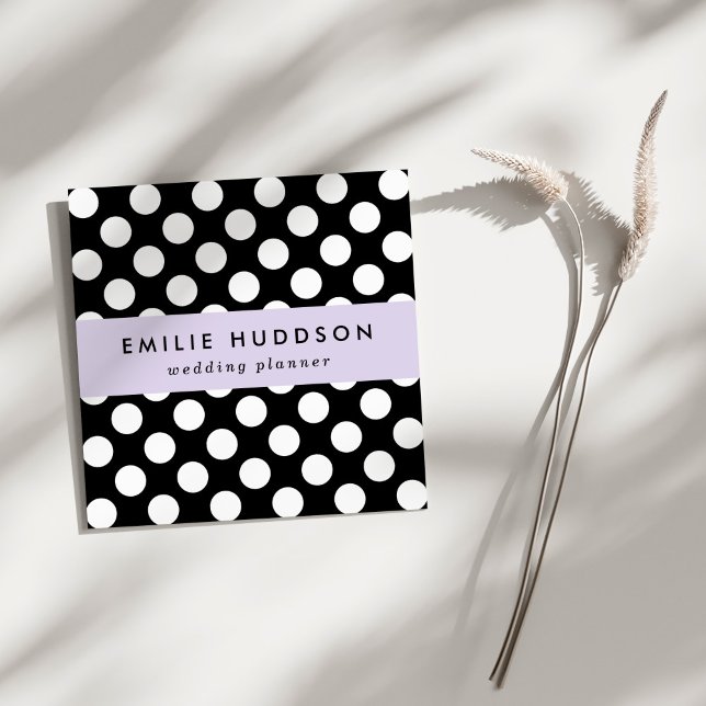 Black and White Polka Dots, Polka Dot Pattern Square Business Card (Creator Uploaded)