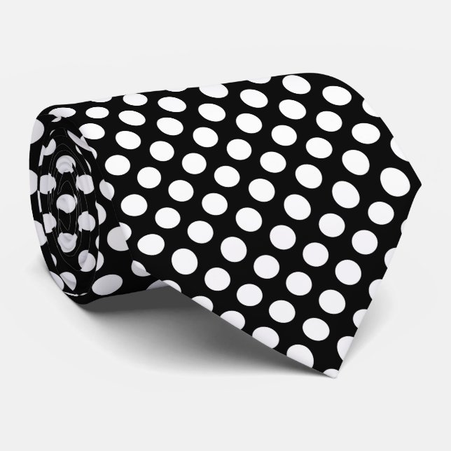 Black and White Polka Dots, Polka Dot Pattern Tie (Rolled)