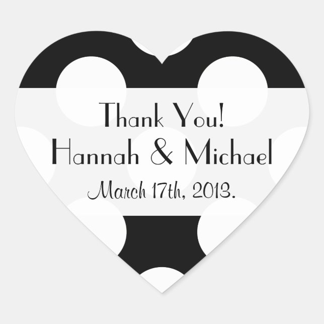 Black and White Polka Dots, Polka Dot, Wedding Heart Sticker (Front)