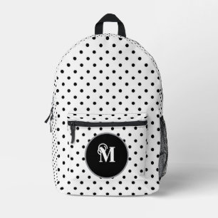 Black and white polka dots printed backpack
