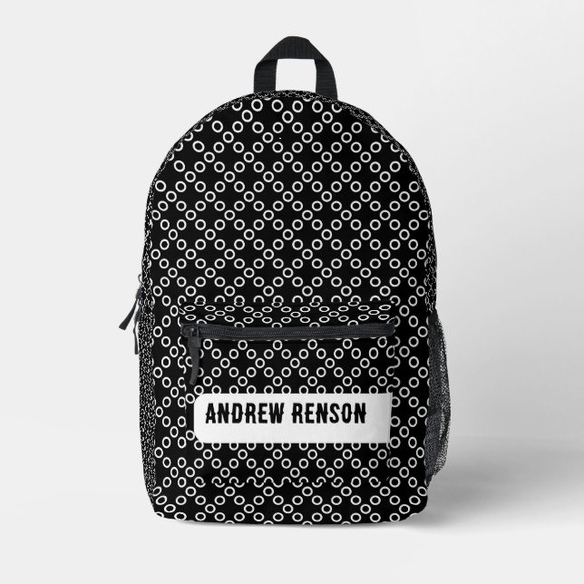 Black and white polka dots printed backpack (Front)