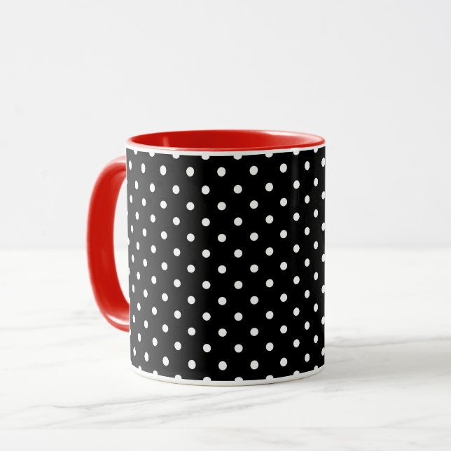 Black And White Polka Dots + Red Mug (Front Left)