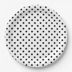 Black and White Polka dots Retro pattern Paper Plate