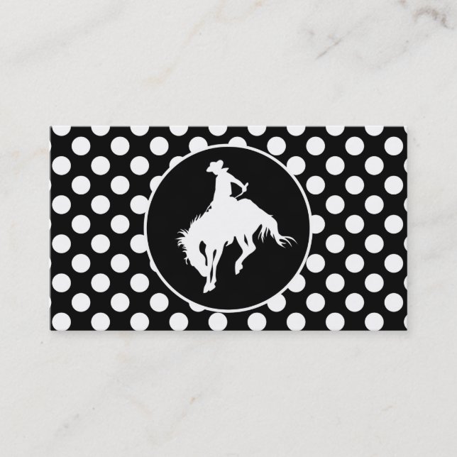 Black and White Polka Dots; Rodeo Cowboy Business Card (Front)