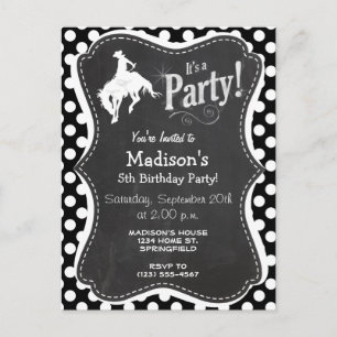 Black and White Polka Dots; Rodeo Cowboy Invitation Postcard