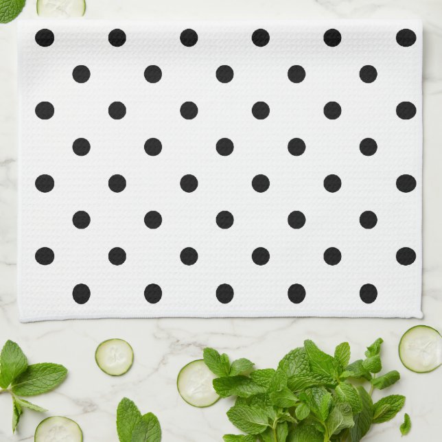 Black and White Polka Dots Tea Towel (Folded)