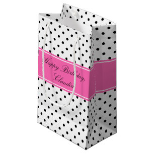 Black and White Polka Dots with Hot Pink Birthday Small Gift Bag