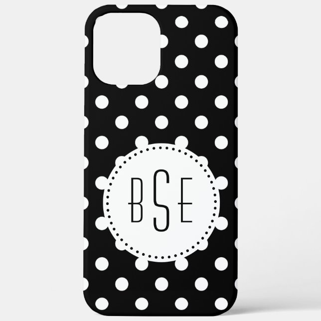 Black and white polka dots with monogram Case-Mate iPhone case (Back)