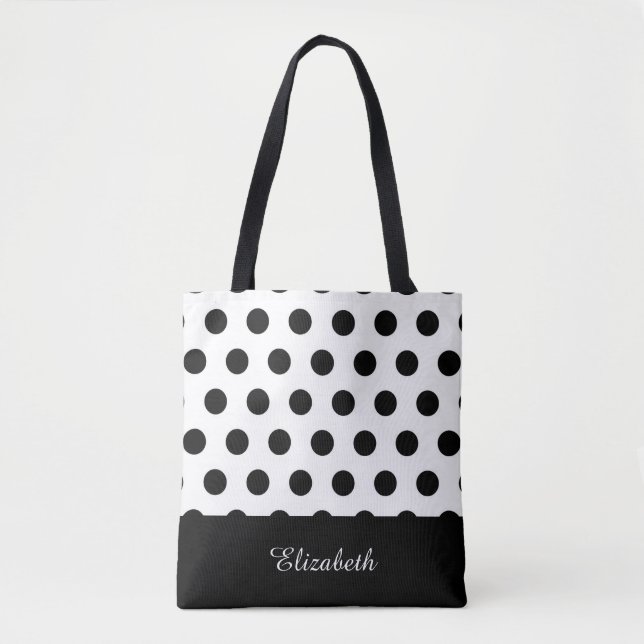 Black and White Polka Dots with Monogram Tote Bag (Front)