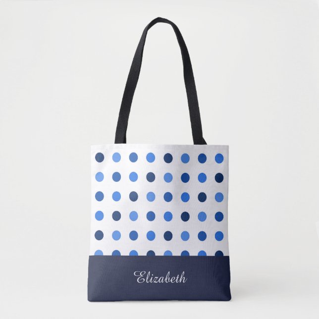 Black and White Polka Dots with Monogram Tote Bag (Front)