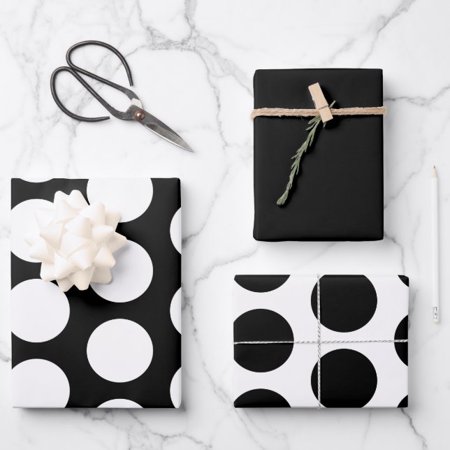 Black and White Polka Dots Wrapping Paper Sheet (Front)