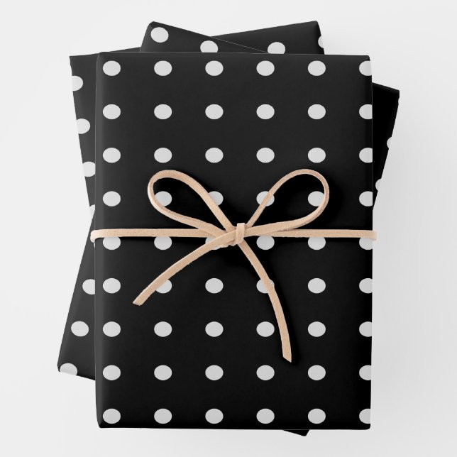 Black and White Polka Dots Wrapping Paper Sheet (In situ)