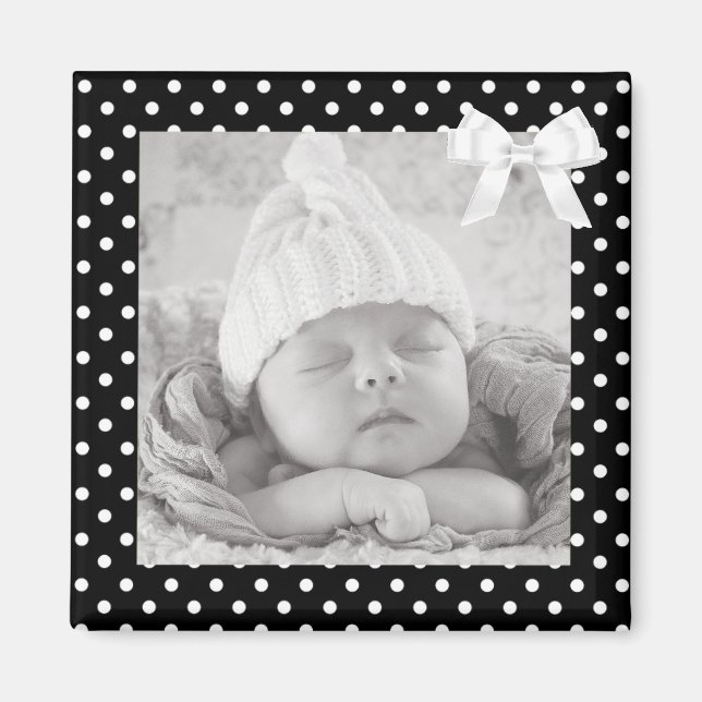 Black and White Polka Dotted Photo Magnet (Front)