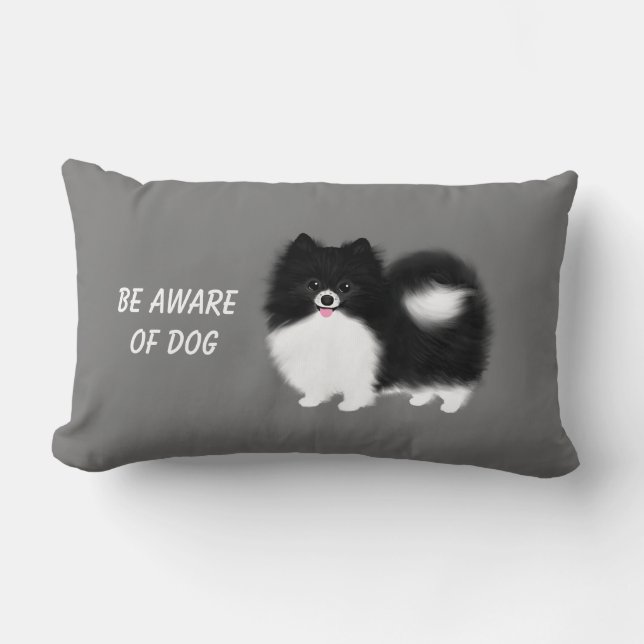 Black and White Pomeranian - Be Aware of Dog Lumbar Cushion (Front)