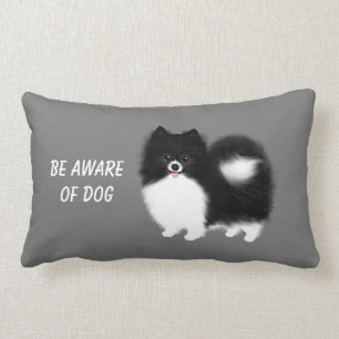 Black and White Pomeranian - Be Aware of Dog Lumbar Cushion