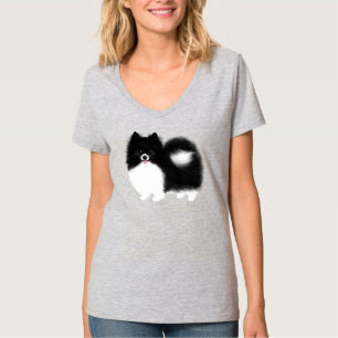 Black and White Pomeranian Cartoon Dog T-Shirt