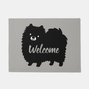 Black and White Pomeranian   Cute Pommie Dog Doormat