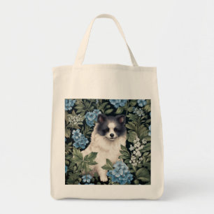 Black and White Pomeranian with Hydrangeas Tote Bag
