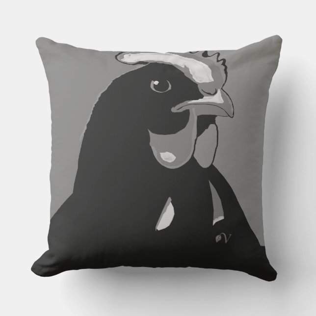 Black and White Pop Art Chicken Pillow (Front)