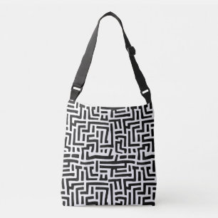 Black and White Pop Art Maze Pattern Crossbody Bag