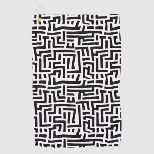 Black and White Pop Art Maze Pattern Golf Towel