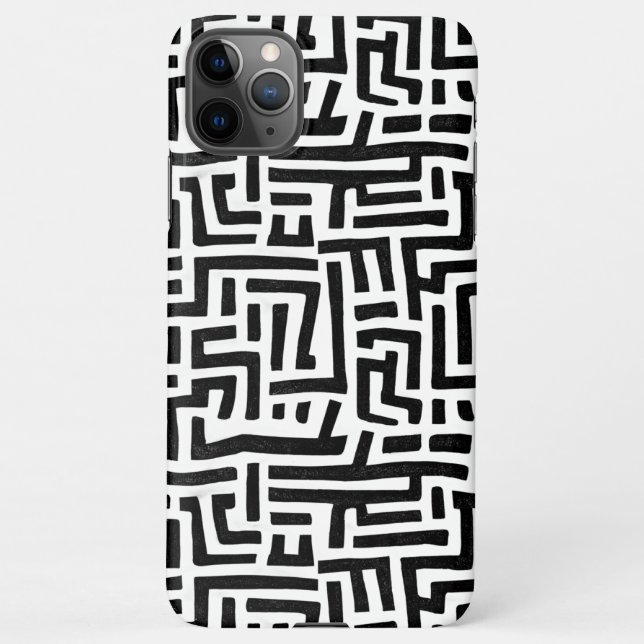 Black and White Pop Art Maze Pattern iPhone Case (Back)