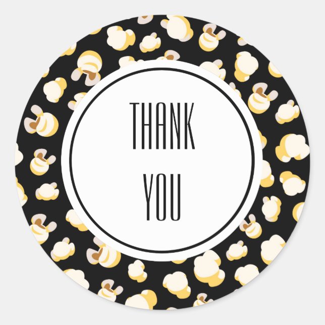 Black and White Popcorn Pattern Personalised Classic Round Sticker (Front)