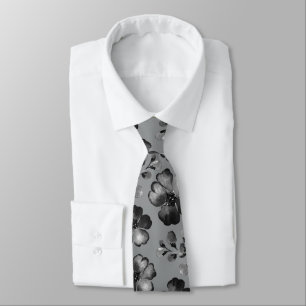 Black And White Poppy Greenery Mid Gray Wedding Tie