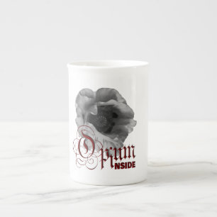 Black And White Poppy "Opium Inside" Bone China Mug