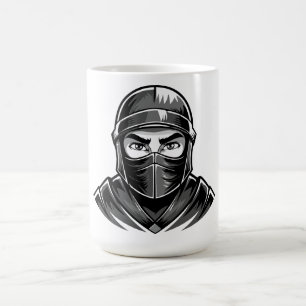 Black and white portrait head male warrior ninja coffee mug