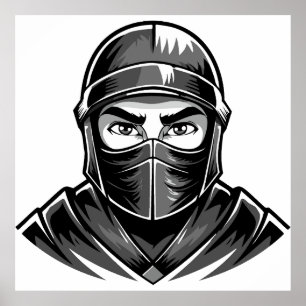 Black and white portrait head male warrior ninja poster