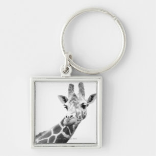 Black and white portrait of a giraffe key ring