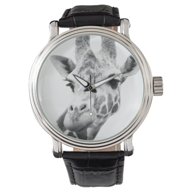 Black and white portrait of a giraffe watch (Front)