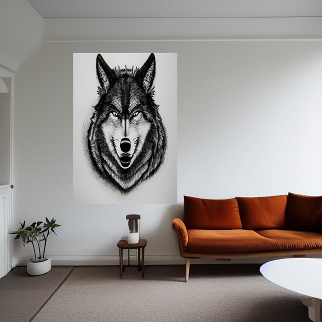 Black and white portrait of a wolf | AI Art Poster (Creator Uploaded)