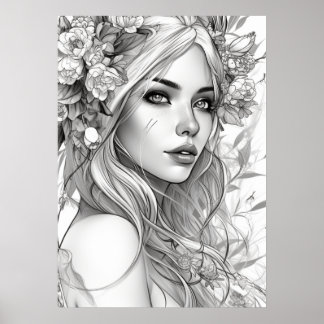 Black and White Portrait of Beautiful Woman Poster