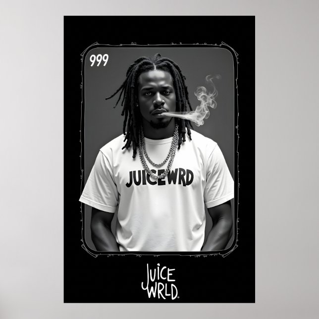 Black and white portrait of male rapper smoking wi poster (Front)