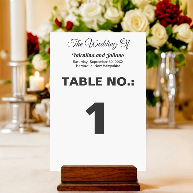 Black and White Portrait Wedding Table Number (Typography style black and white portrait wedding table card as table number)