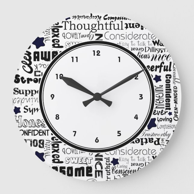 Black and white Positive words typography clock (Front)