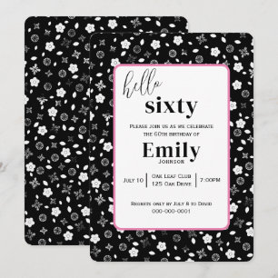 Black and White Posy for 60th Birthday Party Invitation