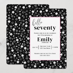 Black and White Posy for 70th Birthday Party Invitation