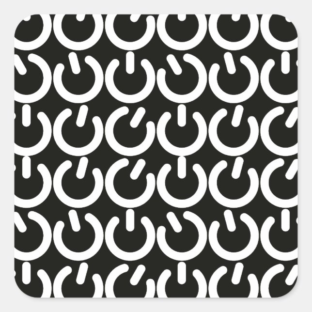 Black and White Power Symbol Pattern Square Sticker (Front)