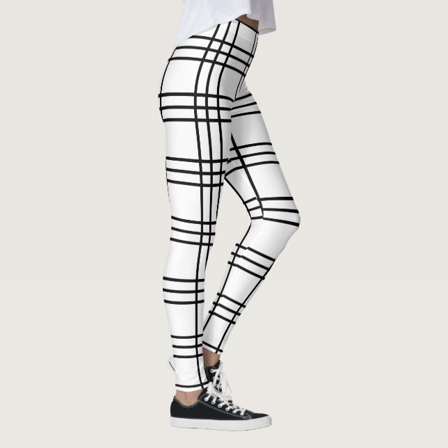 Black and White Preppy Cool Plaid Tartan Leggings (Right)