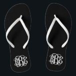 Black and White Preppy Script Monogram Flip Flops<br><div class="desc">PLEASE CONTACT ME BEFORE ORDERING WITH YOUR MONOGRAM INITIALS IN THIS ORDER: FIRST, LAST, MIDDLE. I will customise your monogram and email you the link to order. Please wait to purchase until after I have sent you the link with your customised design. Cute preppy flip flip sandals personalised with a...</div>