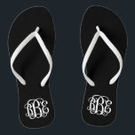 Black and White Preppy Script Monogram Flip Flops<br><div class="desc">PLEASE CONTACT ME BEFORE ORDERING WITH YOUR MONOGRAM INITIALS IN THIS ORDER: FIRST, LAST, MIDDLE. I will customise your monogram and email you the link to order. Please wait to purchase until after I have sent you the link with your customised design. Cute preppy flip flip sandals personalised with a...</div>
