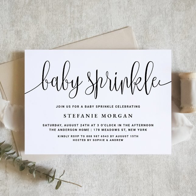 Black and White Pretty Calligraphy Baby Sprinkle Invitation (Creator Uploaded)