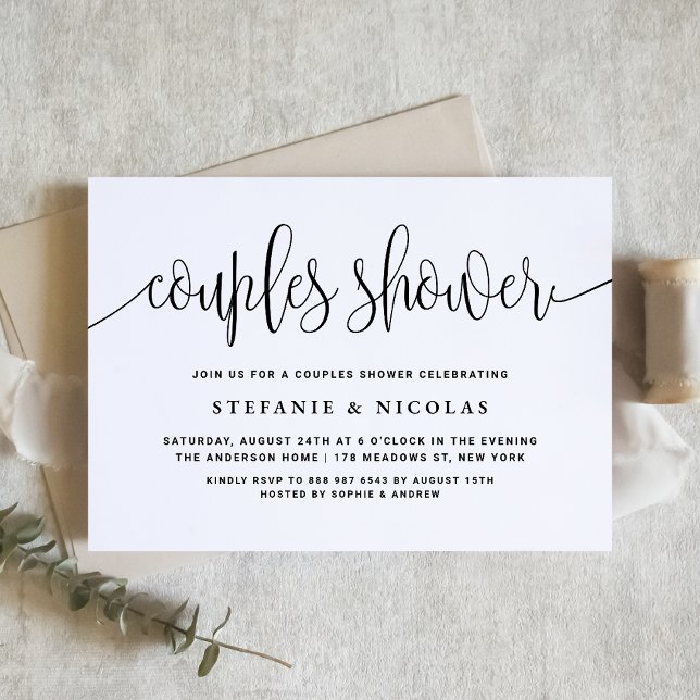 Black and White Pretty Calligraphy Couples Shower Invitation (Creator Uploaded)