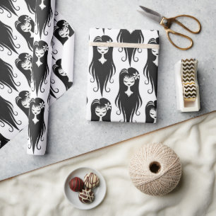 Black and White Pretty Ghoul Wrapping Paper